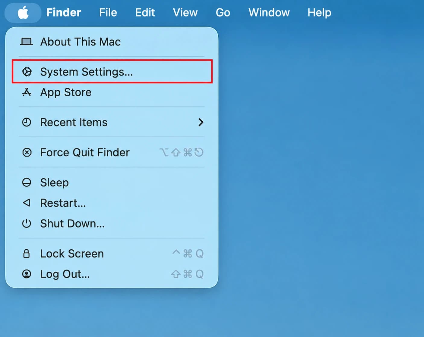 Opening System Settings from the Apple menu