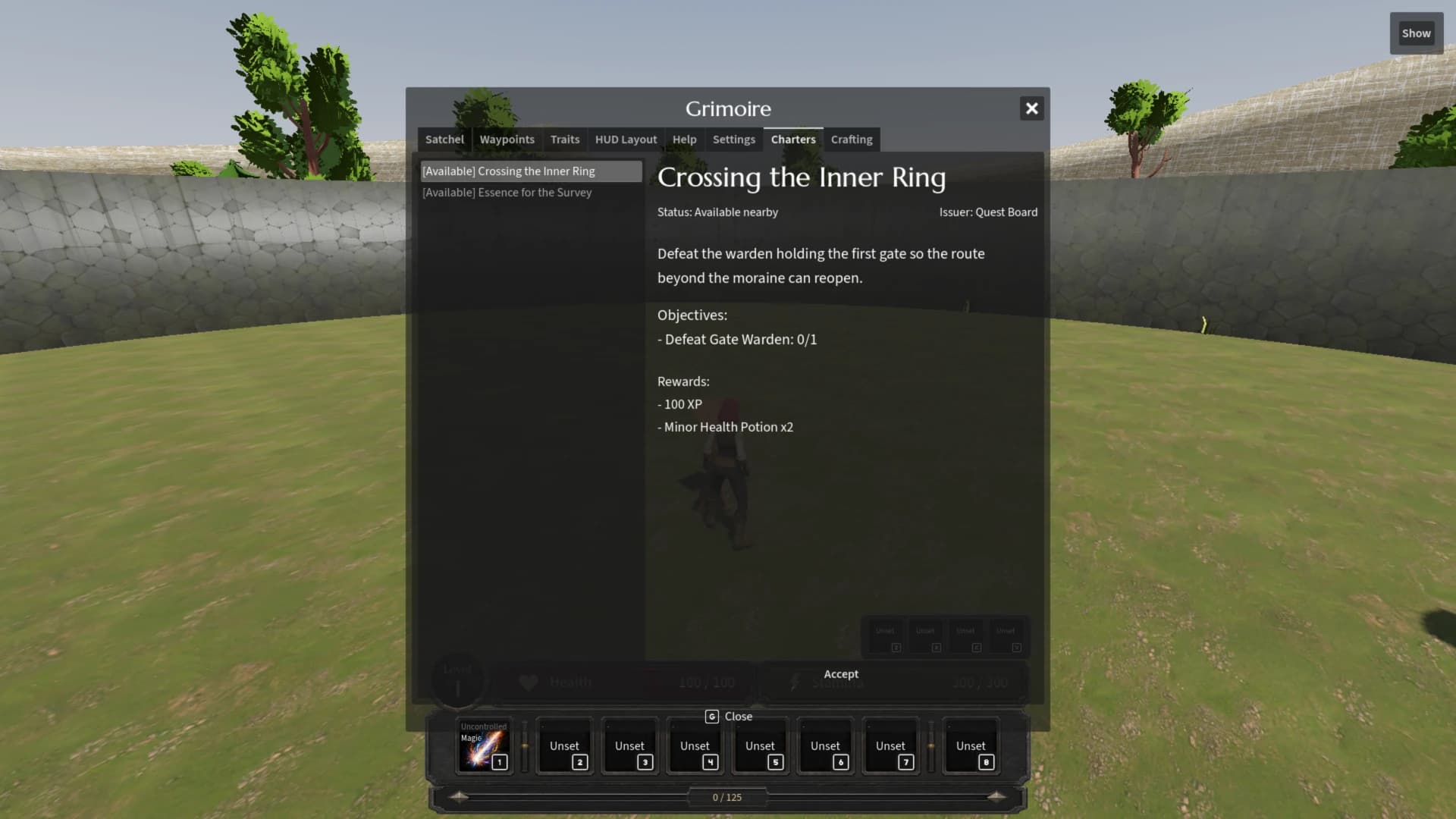 Echoes of Esker Grimoire showing the Crossing the Inner Ring charter